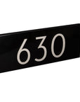 black address plaque with silver numbers