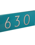 turquoise address plaque with silver numbers